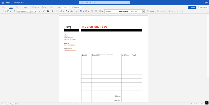 WordOnlineに最適な請求書テンプレート