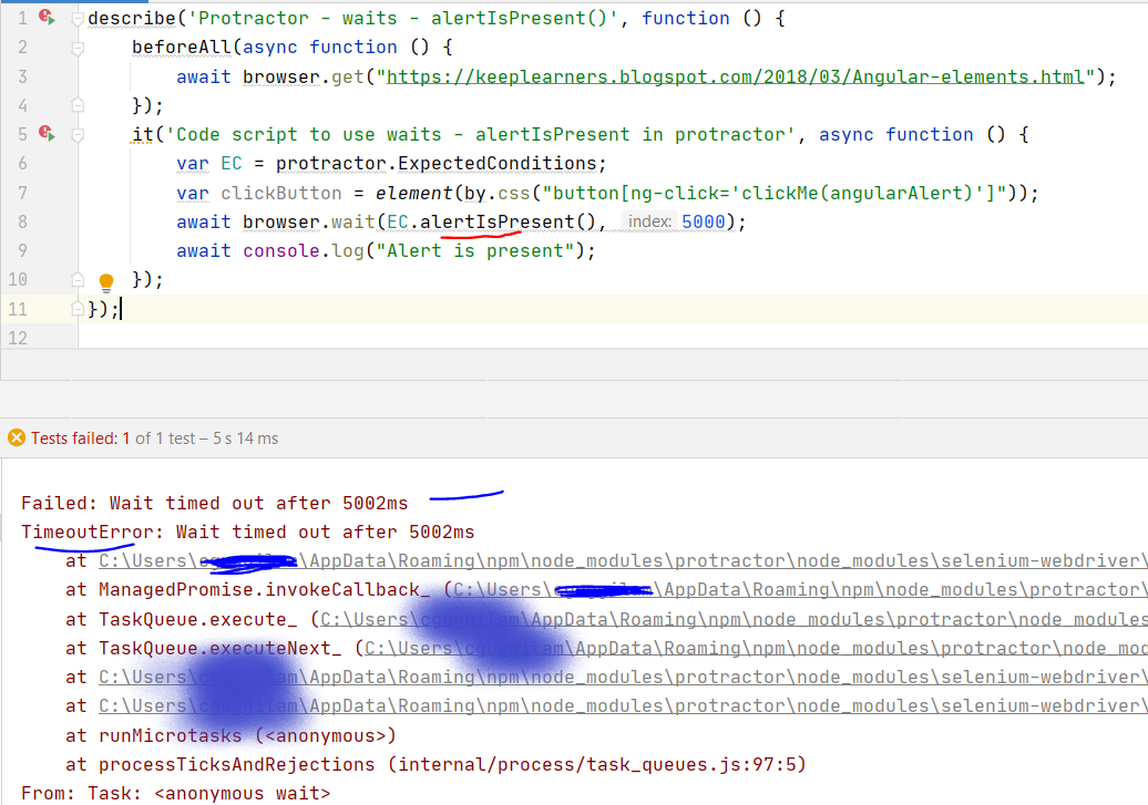 Keep Learning alertIsPresent() in protractor