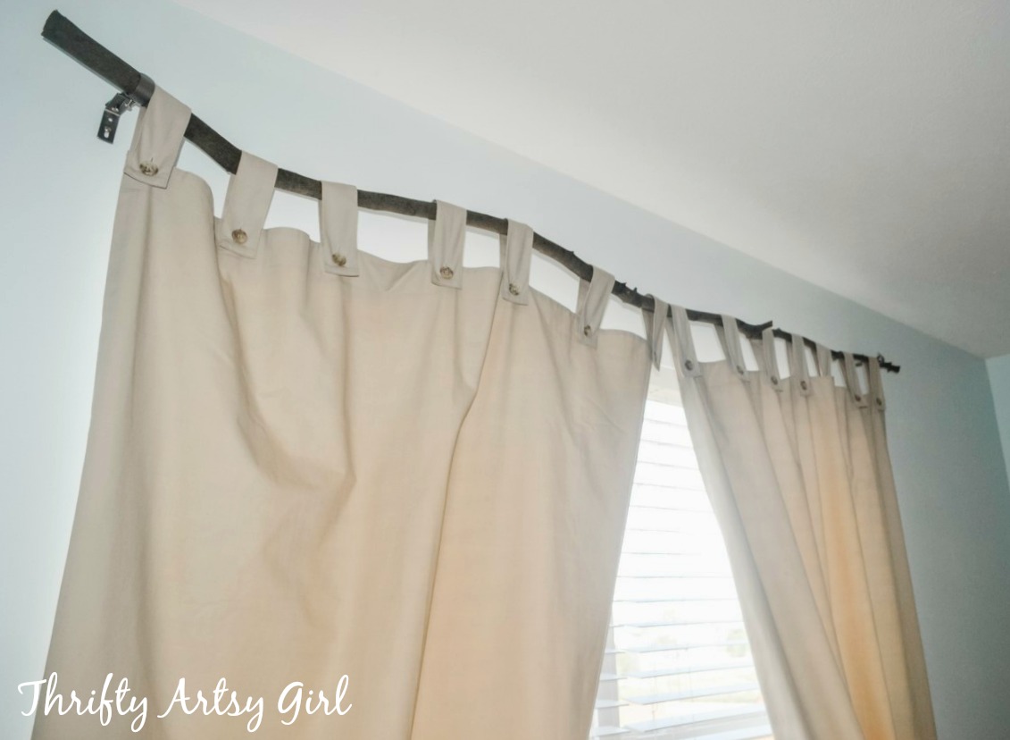 Thrifty Artsy Girl Easy (and Free!) Rustic Tree Branch Curtain Rod for a Woodland Forest Themed
