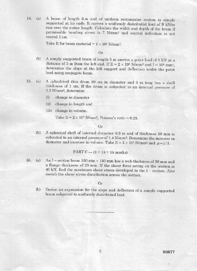 Anna University CE 8395 — STRENGTH OF MATERIALS FOR MECHANICAL