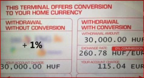 Hongarije, Dynamic Currency Conversion (DCC), geld wisselen