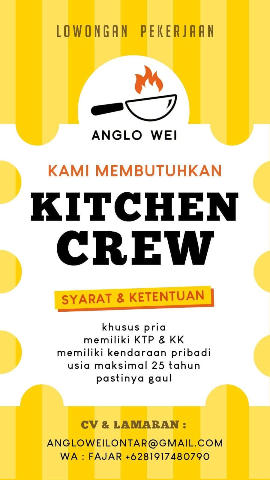 [LOKER] Lowongan Kerja Kitchen Crew ANGLO WEI di Surabaya | Kpop Squad