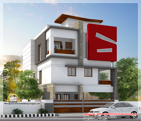 3100 square feet, 4 bedroom, 3 storey Tamilnadu villa design