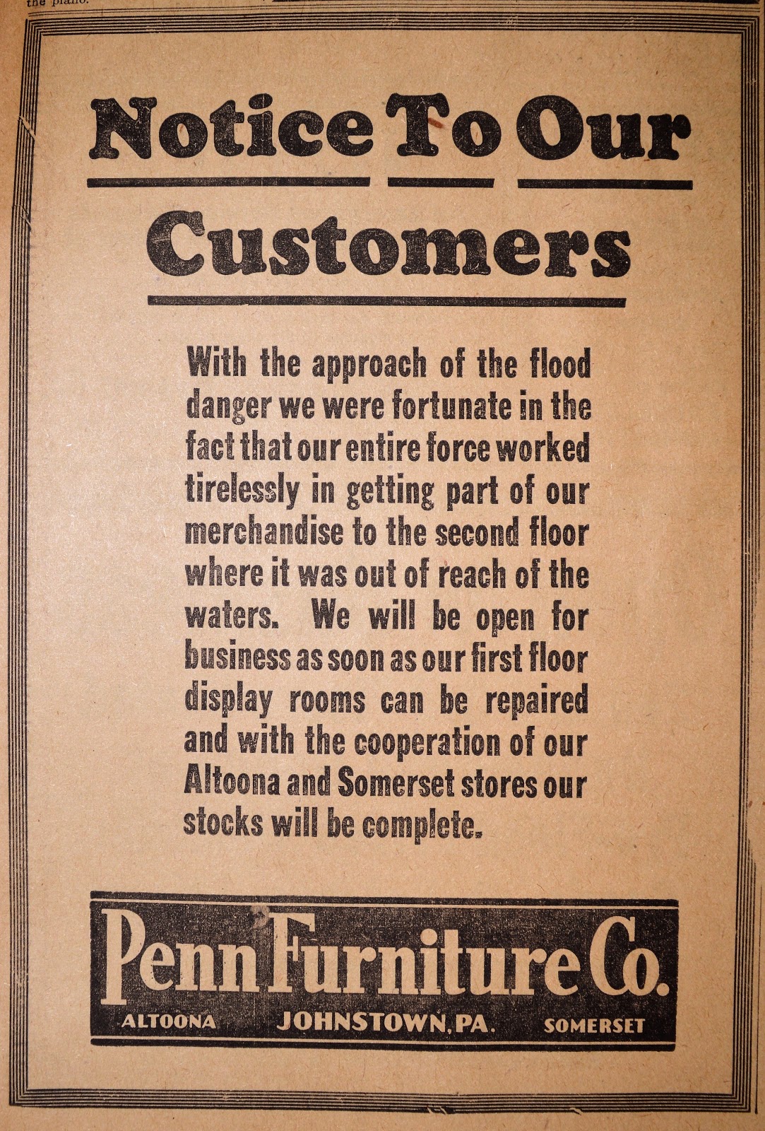 Vintage Johnstown Penn Furniture 1936 Flood