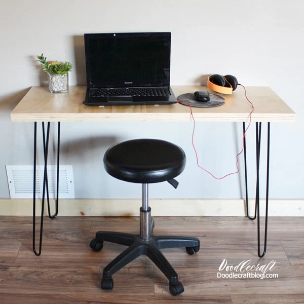 Make a versatile table or desk using hairpin legs and 2 sheets of plywood.