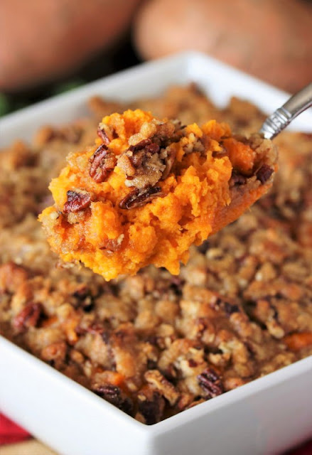 Serving Spoon with Southern Sweet Potato Casserole Image