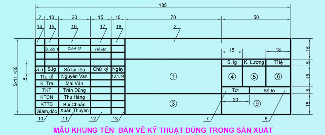 KHUNG TÊN BẢN VẼ KỸ THUẬT: \