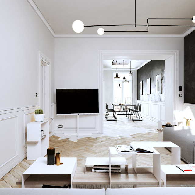 Modern attic apartment in black & white in Prague