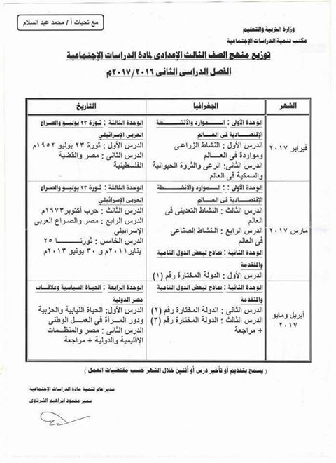 توزيع منهج الدراسات توزيع منهج الدراسات