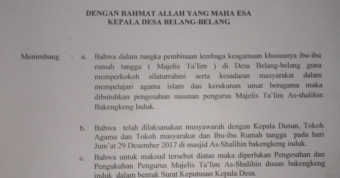 Contoh Sk Susunan Pengurus Majelis Taklim Dunia Sosial