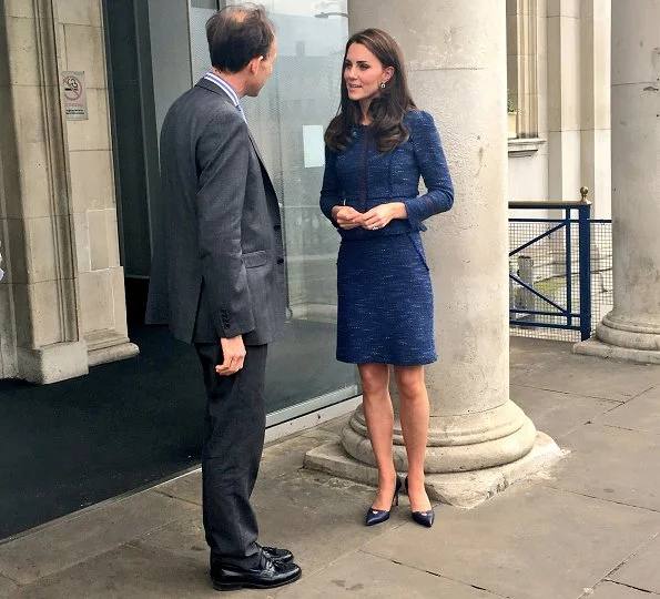 Kate Middleton chose her blue sparkle tweed Rebecca Taylor suit for the day. Catherine, Duchess of Cambridge wore Rebecca Taylor Skirt and Jacket