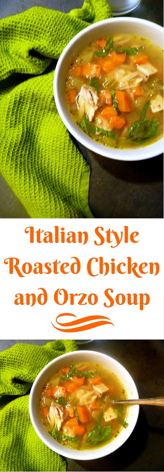 Slice of Southern Italian Style Roasted Chicken and Orzo Soup