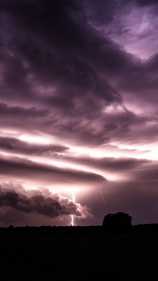 Purple Clouds Lightning Over Field  Galaxy Note HD Wallpaper