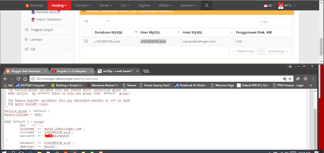 cara upload codeigniter ke hosting konfigurasi database