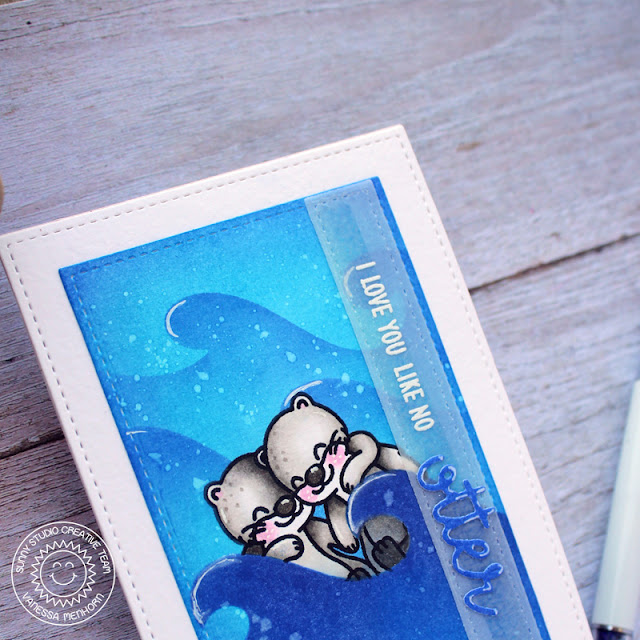 Sunny Studio Stamps: Slimline Pennant Dies My Otter Half Everyday Card by Vanessa Menhorn