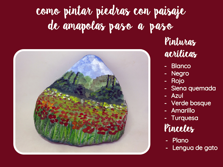 COMO PINTAR PIEDRAS CON PAISAJE DE AMAPOLAS PASO A PASO