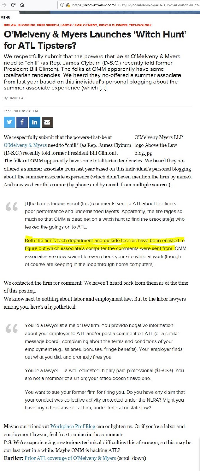 O'Melveny & Myers's lack of ethics Which law firms lie on their Vault