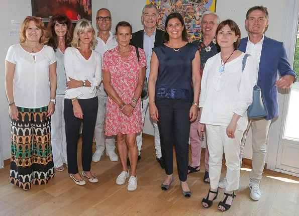 Princess Stéphanie of Monaco visited the House of Life (Maison de Vie) which celebrates 8th anniversary of its establishment. print summer dress