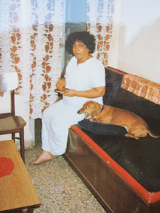 Mum at home in a candid photo with ""Lucky" yawning !.