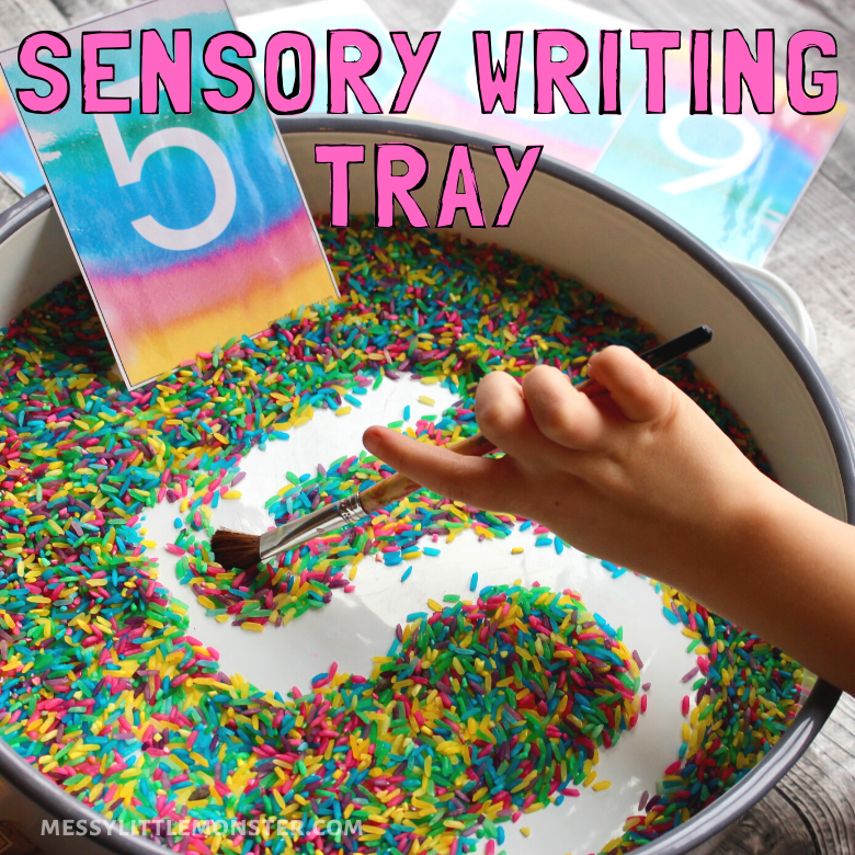 Rainbow Rice Sensory Writing Tray for Handwriting Practice Messy