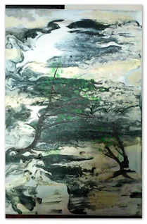 pictura: peisaj cu arbori si apa