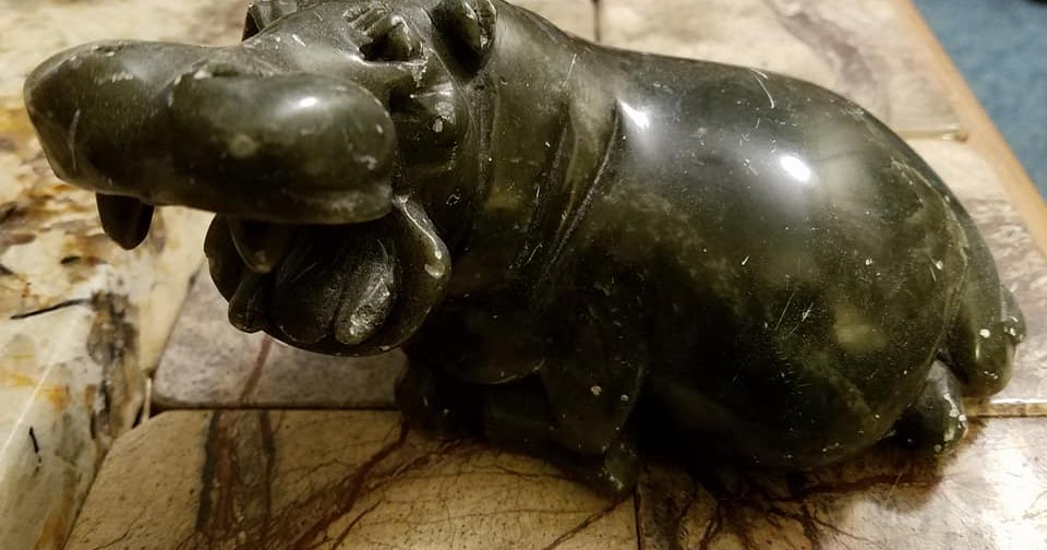 Soapstone Dark Green/Gray Sculpture of a Hippopotamus (“Fiona”)