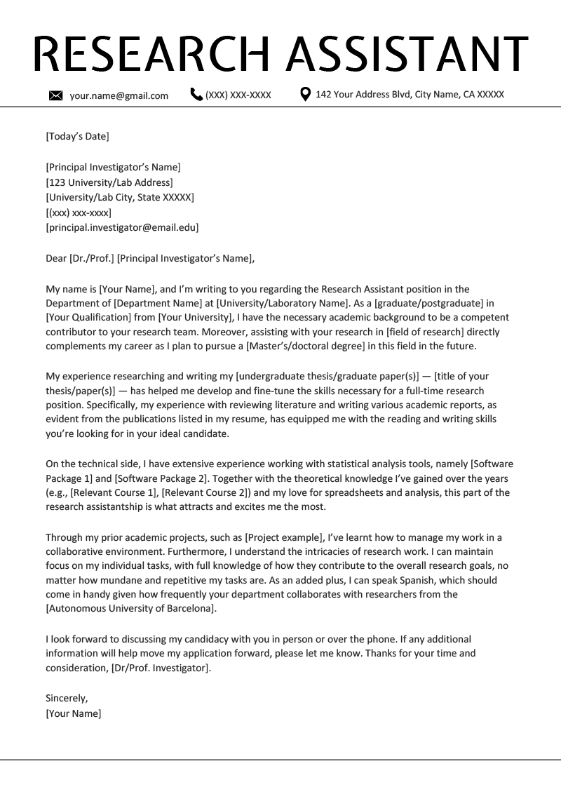 cover letter for no experience research assistant