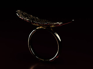 Rings with a Feather. Sophisticated jewelry design. Sculpted jewellery.