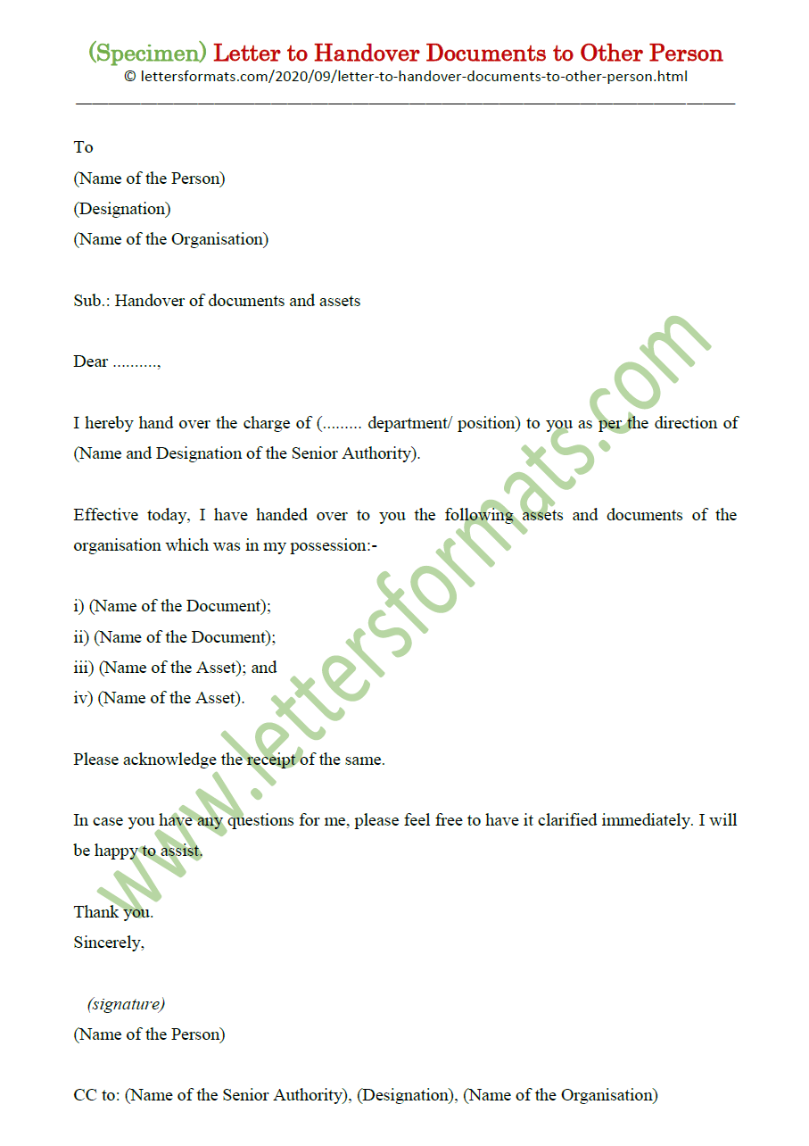 application letter for handover documents