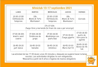 miniclub, Actividades dirigidas para niños, programa de actividades