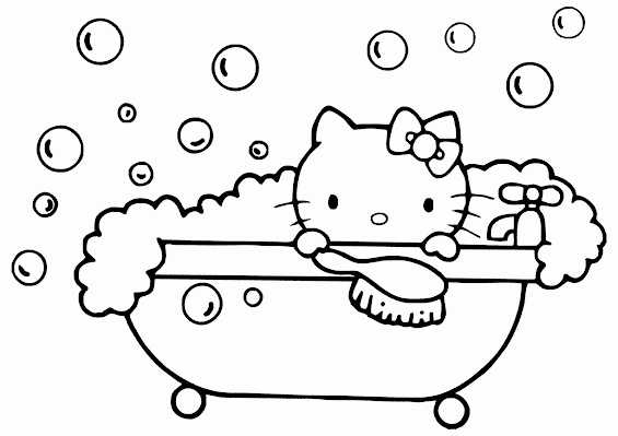 Mewarnai Gambar Kitty Mandi Contoh Anak Paud Hitam Putih Kartun