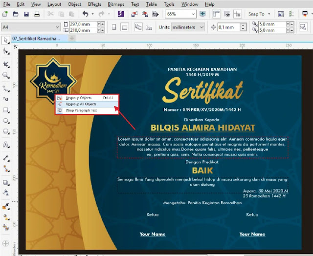 Contoh Sertifikat Pesantren Ramadhan CorelDraw Contoh Sertifikat Pesantren Ramadhan CorelDraw