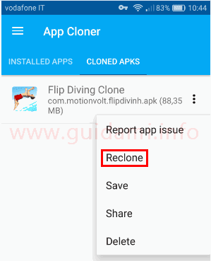 Android App Cloner opzione Recloner applicazione