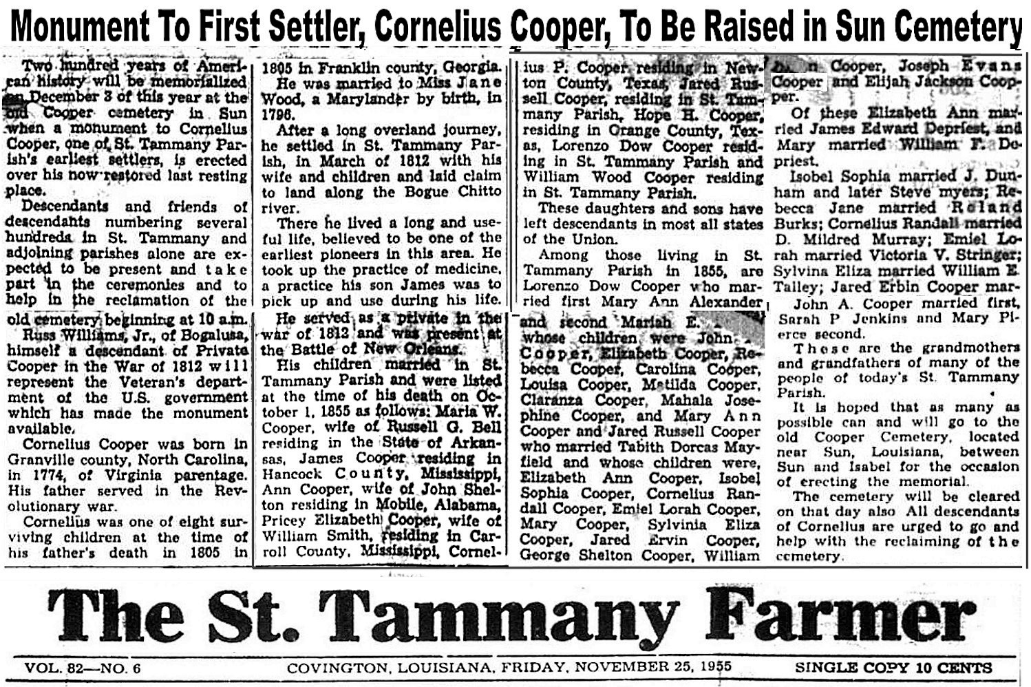 Tammany Family Landholders of St. Tammany Parish, 1850