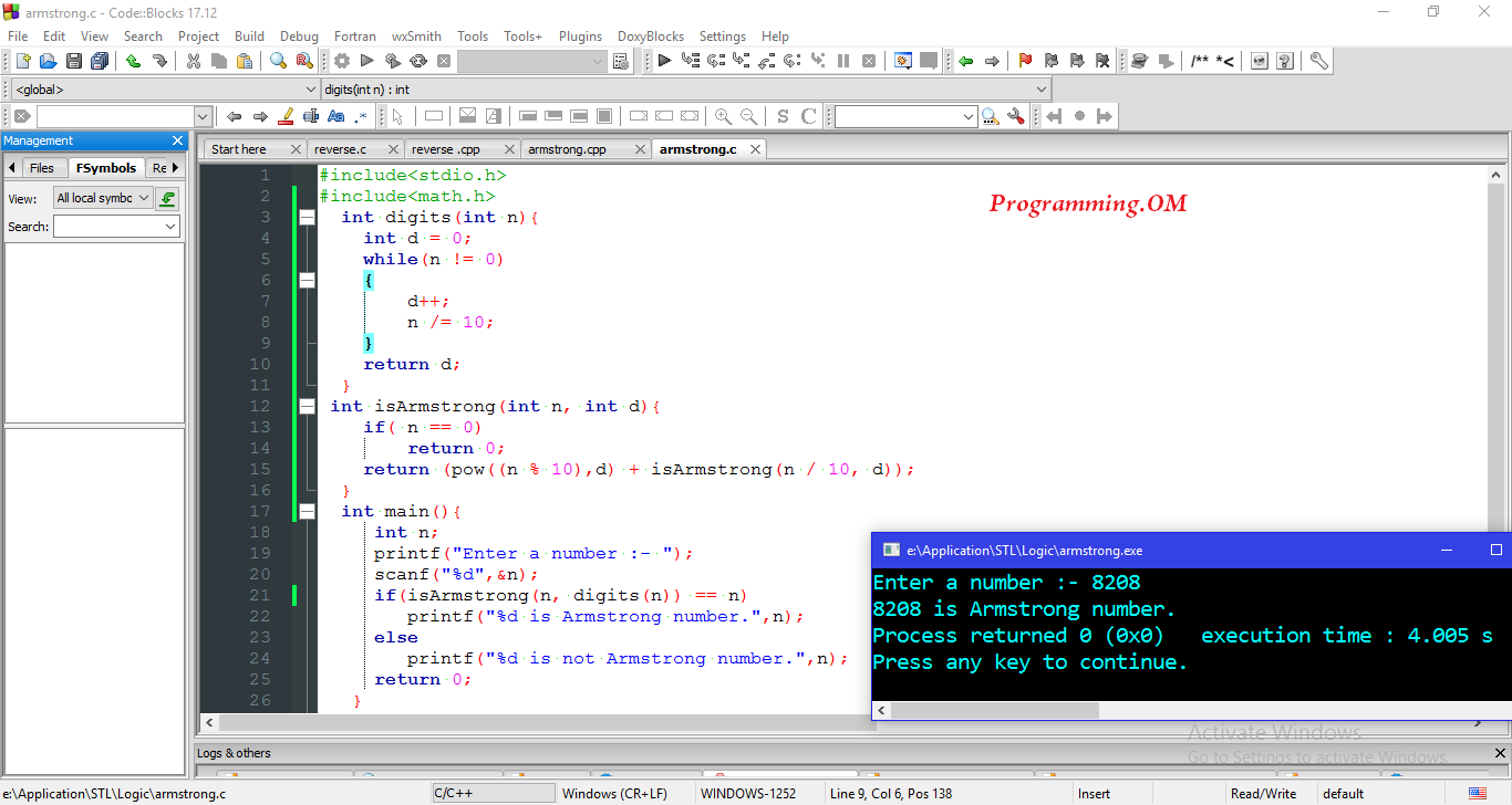 Program in C and C++ to check a given number is Armstrong or not Using