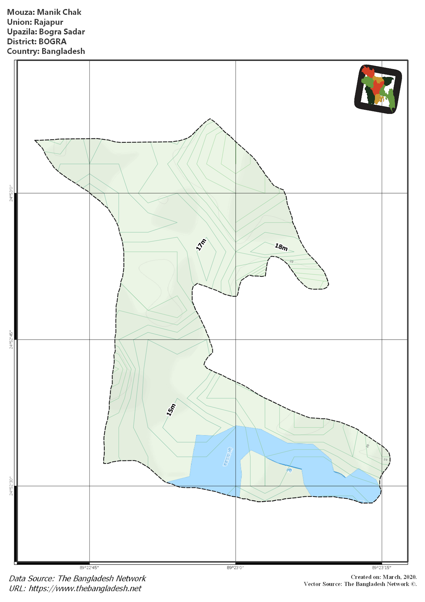 Map of Manik Chak Mouza of Bogra Sadar Upazila, BOGRA, Bangladesh.