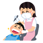 歯のクリーニングのイラスト「歯科衛生士さんと子供」