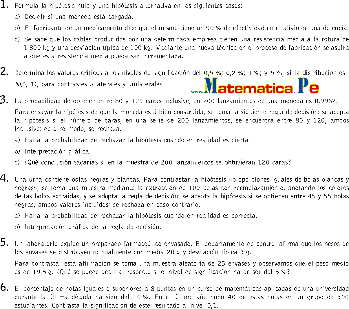 CONTRASTE DE HIPÓTESIS EJERCICIOS RESUELTOS MATEMATICAS