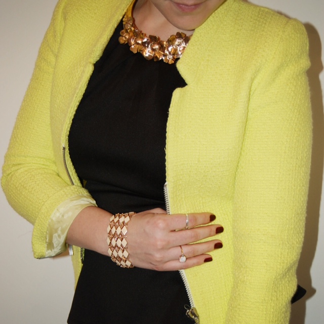 Peplum top with a neon yellow Zara jacket