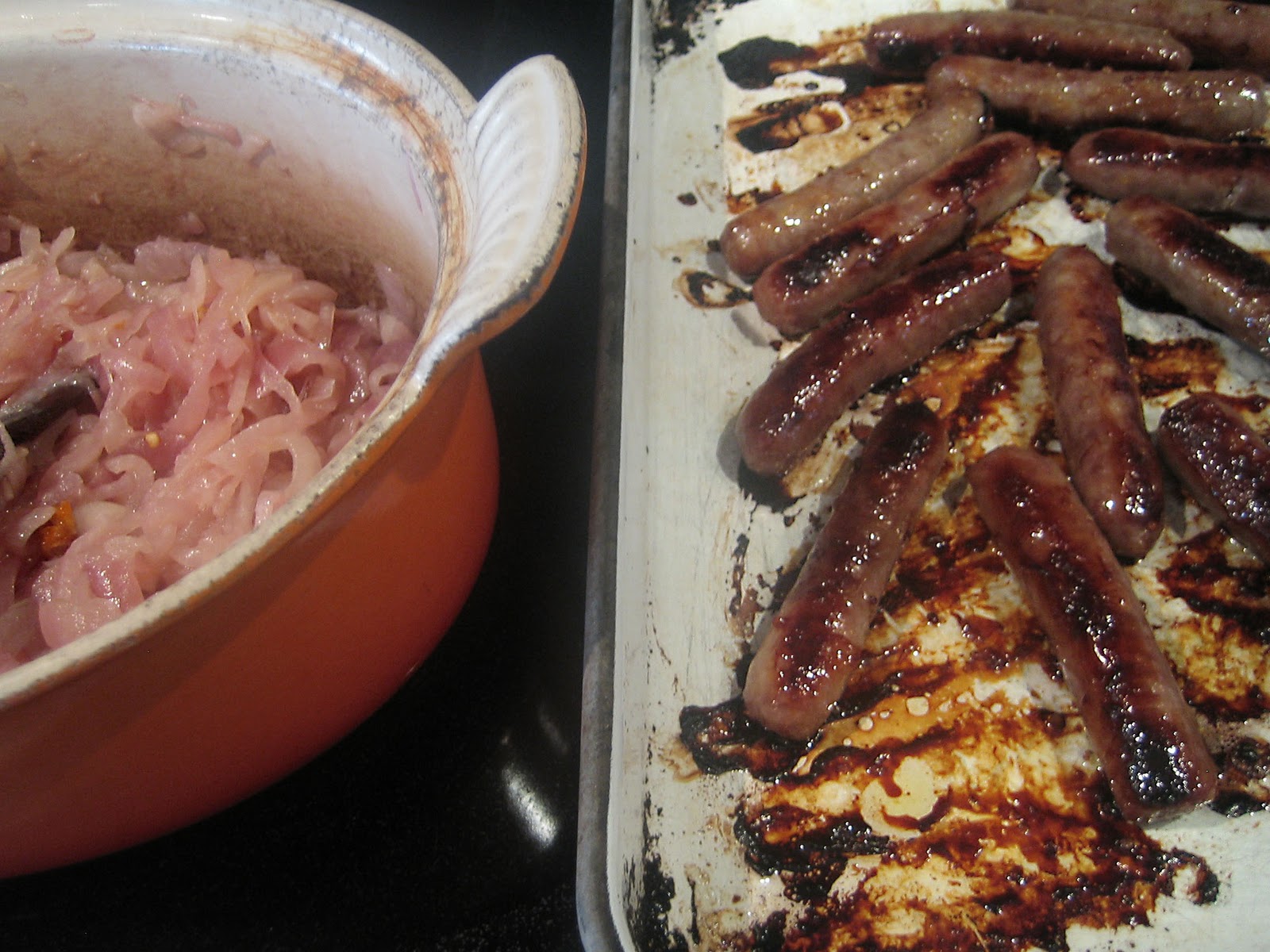 Delicious! sticky sausages with honey and mustard glaze