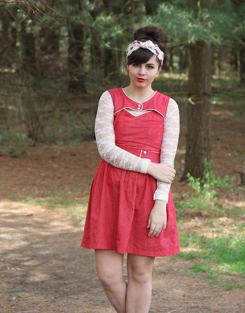 Girl in Red Polka Dot Dress Modcloth 