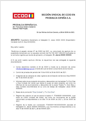 Comisiones Obreras Prodalca/EESSA: Plantillas y escritos