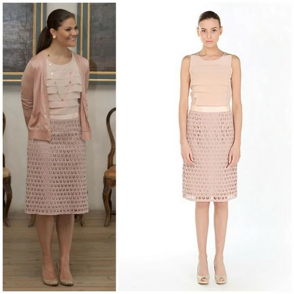 Swedish Crown Princess Victoria wore Mayla Lace Dress in Pink Color. Style of Crown Princess Victoria