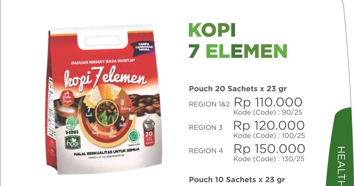 Kopi 7 Elemen Kopi Herbal HNI HPAI Isi 20 Stokis HPAI