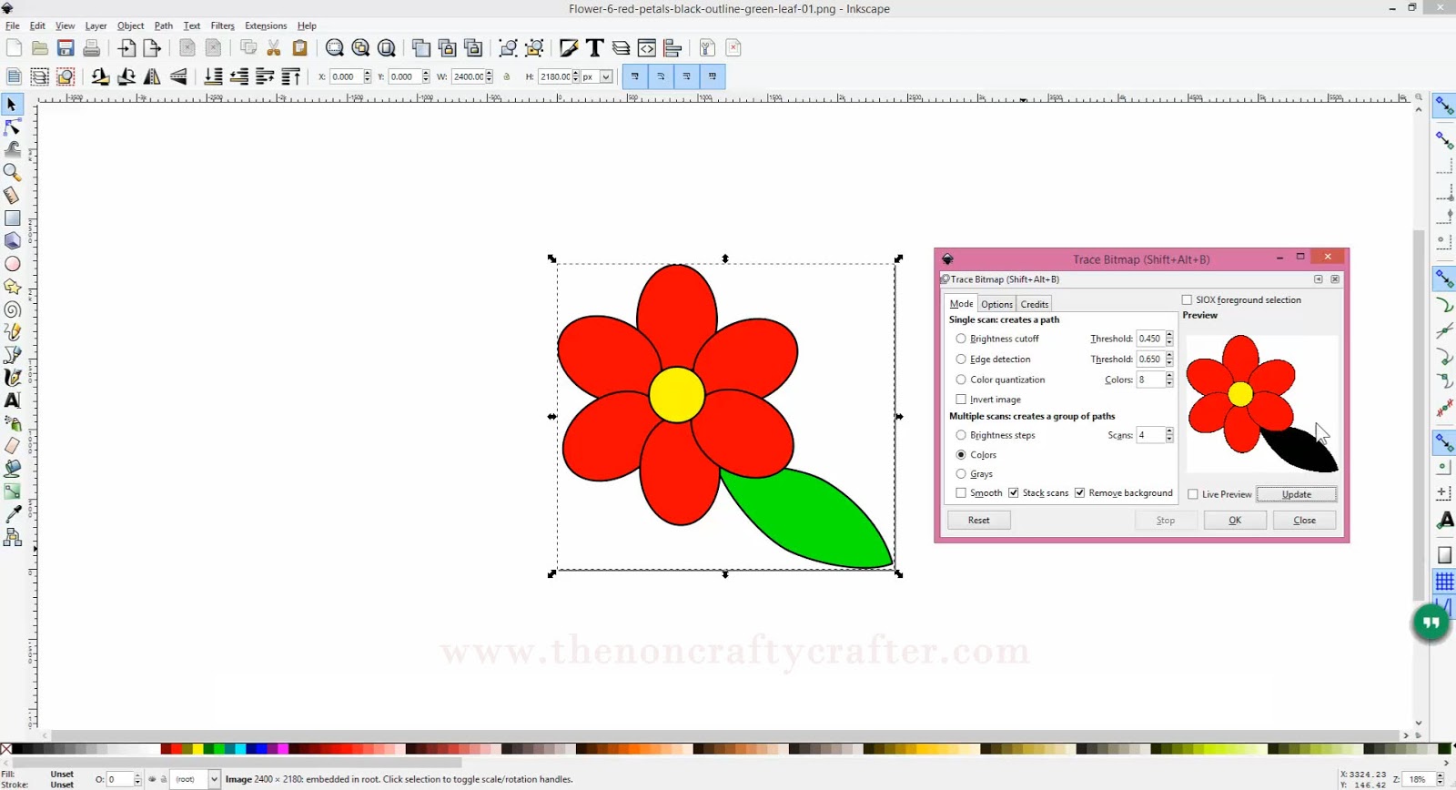 The Non Crafty Crafter Inkscape Converting A Jpg Or Png Into A Svg