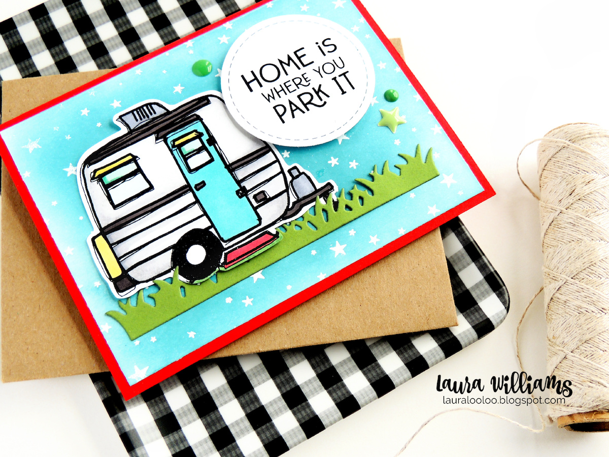 Home Is Where You Park It! You'll love the cute sentiment and adorable trailer (or camper) stamp from Impression Obsession for handmade cards and crafts. This image is fun to color and paper-piece for cardmaking and paper crafted projects. Check out more ideas on my blog for this sweet rubber stamp.