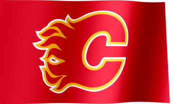 The waving red flag of the Calgary Flames with the logo (Animated GIF)