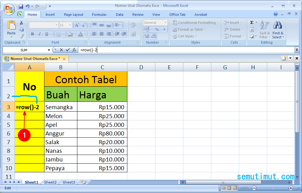 Cara Membuat Nomor Otomatis di Excel Praktis