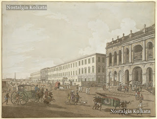 View of Tank Square, old Fort William, old Court House, Writer's Building built as the headquarters of the East India Company by Thomas Lyon in 1777 and monument erected by John Zephaniah Holwell to the memory of the 'Black Hole' survivors of 1756, Calcutta, 1786