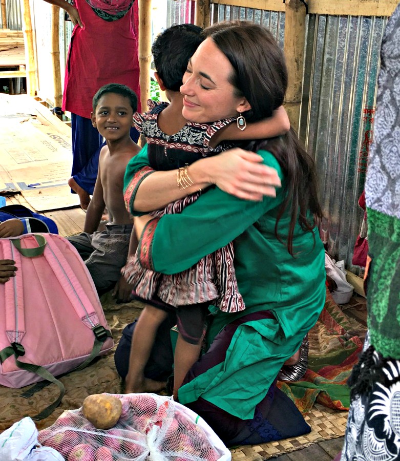 hugging a sponsored child in bangladesh